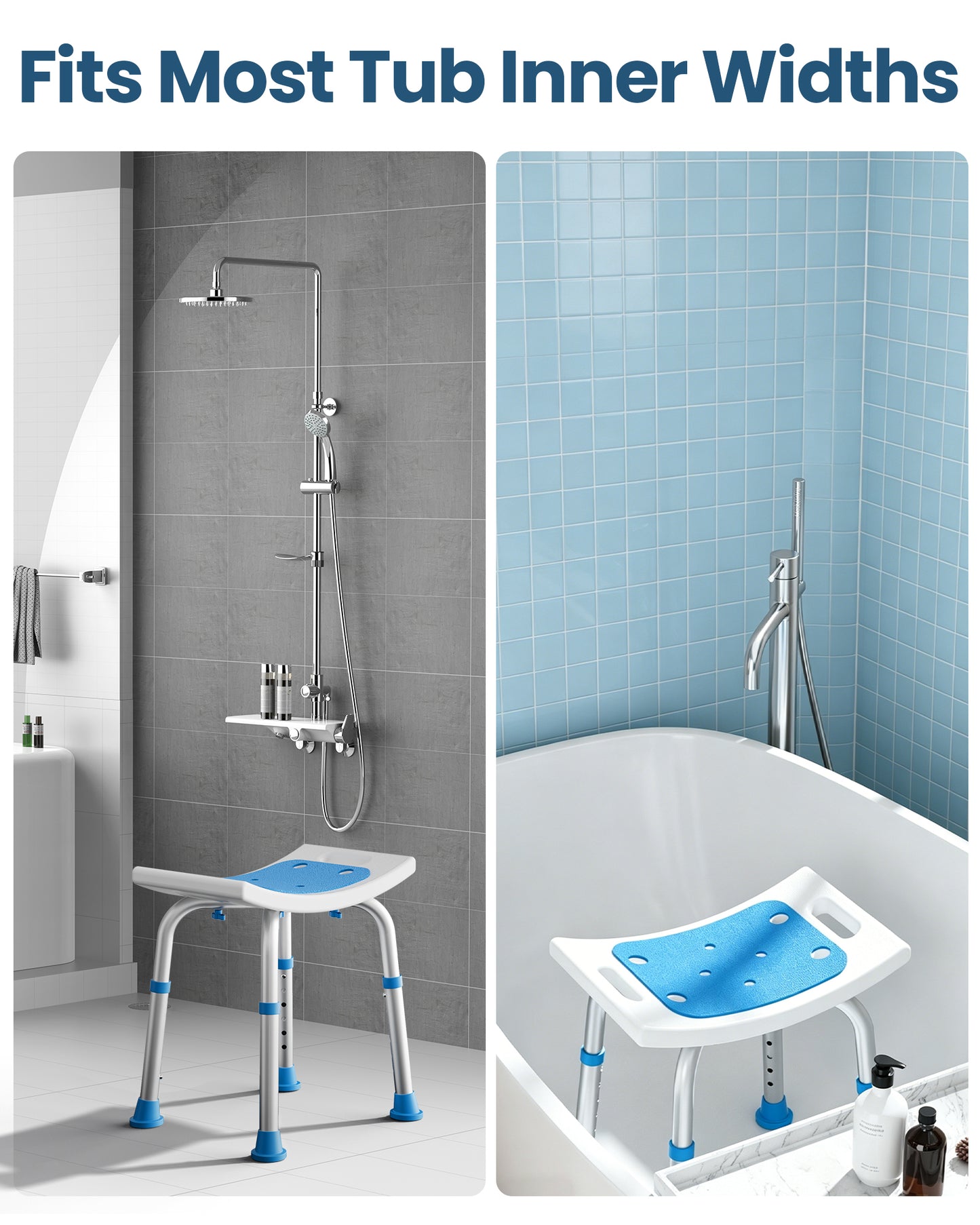 HOMLAND 400 lbs Shower Chair for Seniors, Heavy Duty Capacity Bathroom Bench with Suction Cup Feet, Height Adjustable Bath Stool for Inside Tub - Blue