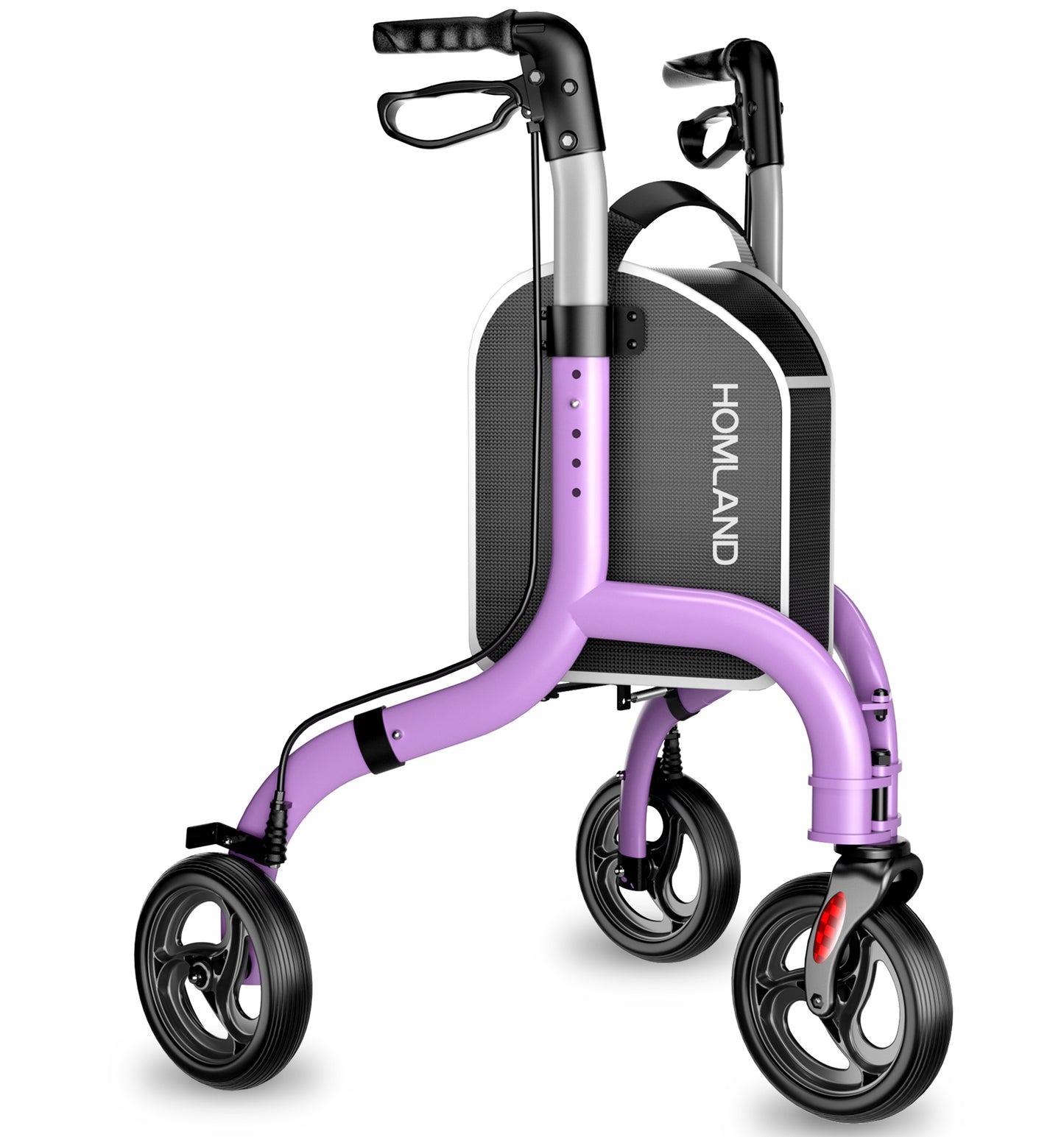 HOMLAND 3-Wheel Folding Walkers for Seniors, Lightweight Three Wheel Walker with Cane and Cup Holder, Height Adjustable Narrow Space Mobility Aid - Purple