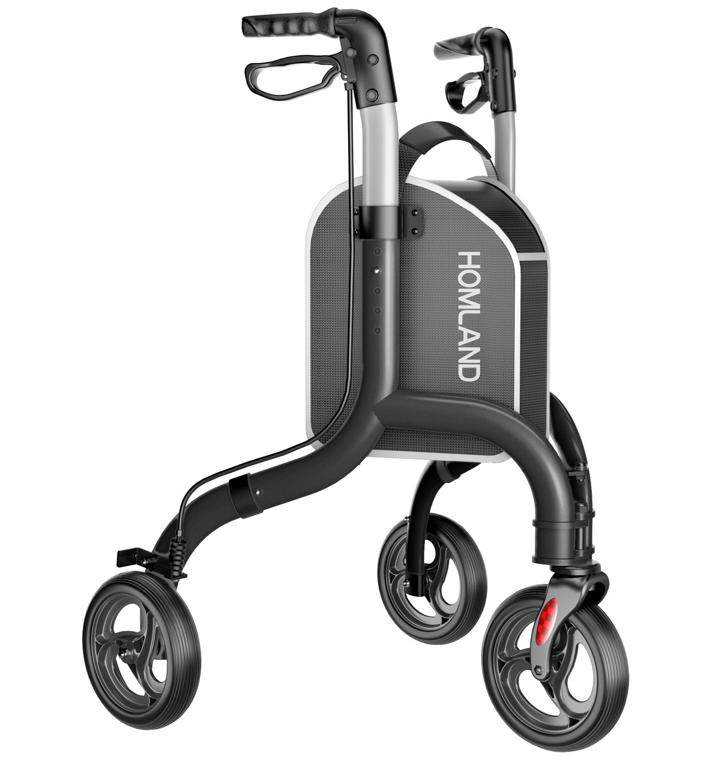 HOMLAND 3-Wheel Folding Walkers for Seniors, Lightweight Three Wheel Walker with Cane and Cup Holder, Height Adjustable Narrow Space Mobility Aid - Black