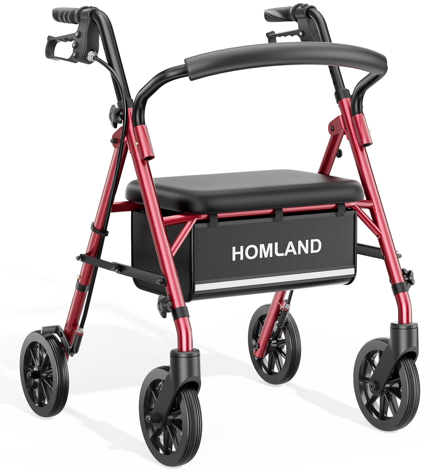 HOMLAND Lightweight 16lb. Rollator Walker for Seniors, 300 lb. Capacity, Folding Mobility Aid with Padded Seat, 6-Inch Puncture-Proof Wheels- Red