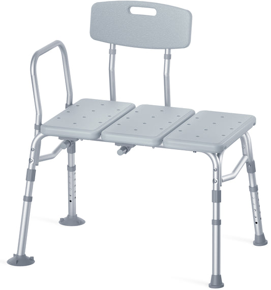 HOMLAND 400 lbs Heavy Duty Tub Transfer Bench, Adjustable Height Shower Chair with Reversible Backrest, Non-Slip Bath Seat for Seniors & Disabled