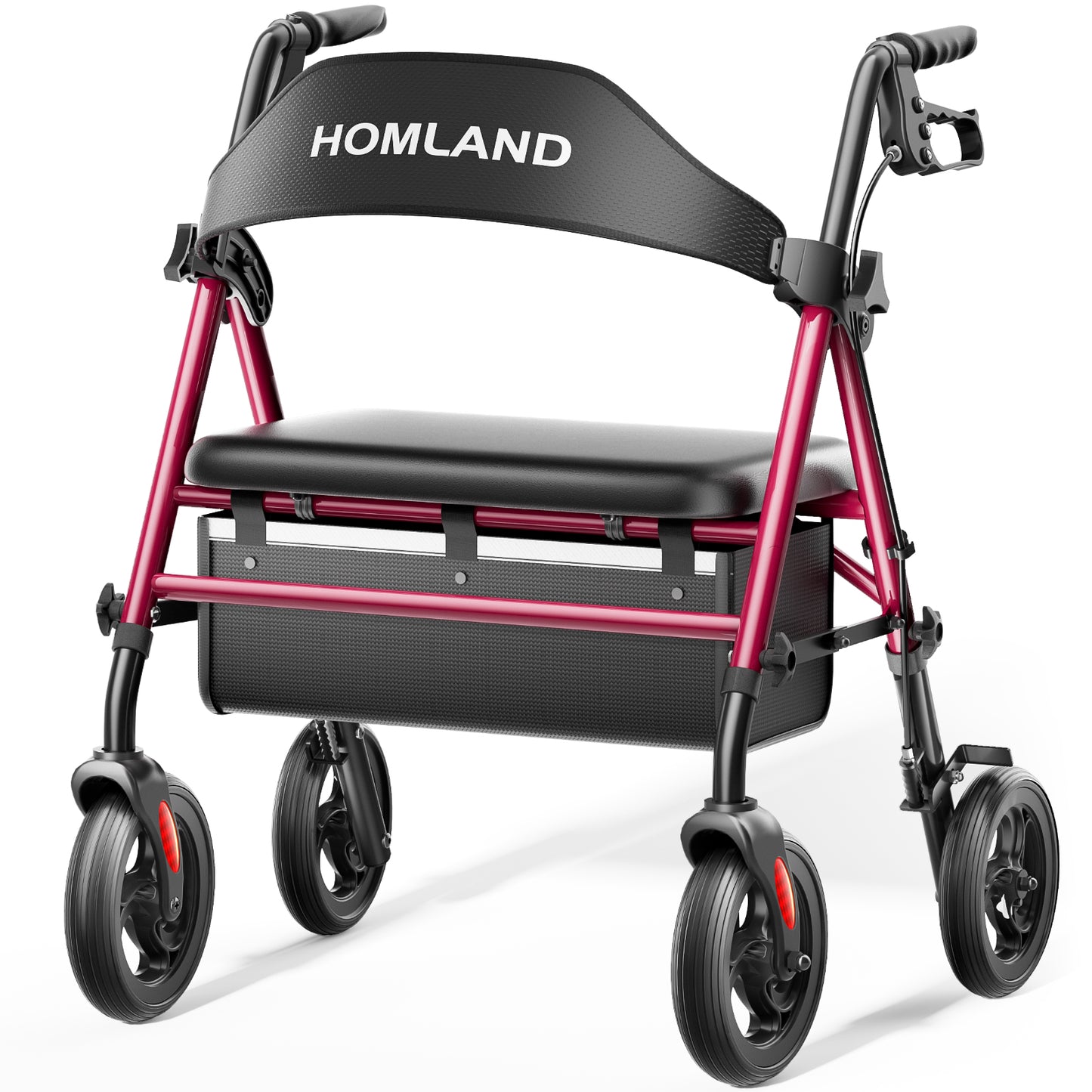 HOMLAND 500lb Bariatric Rollator Walker for Seniors, Heavy-Duty Folding Mobility Aid with 19.7" Extra-Wide Padded Seat, 8" All-Terrain Wheels,Red
