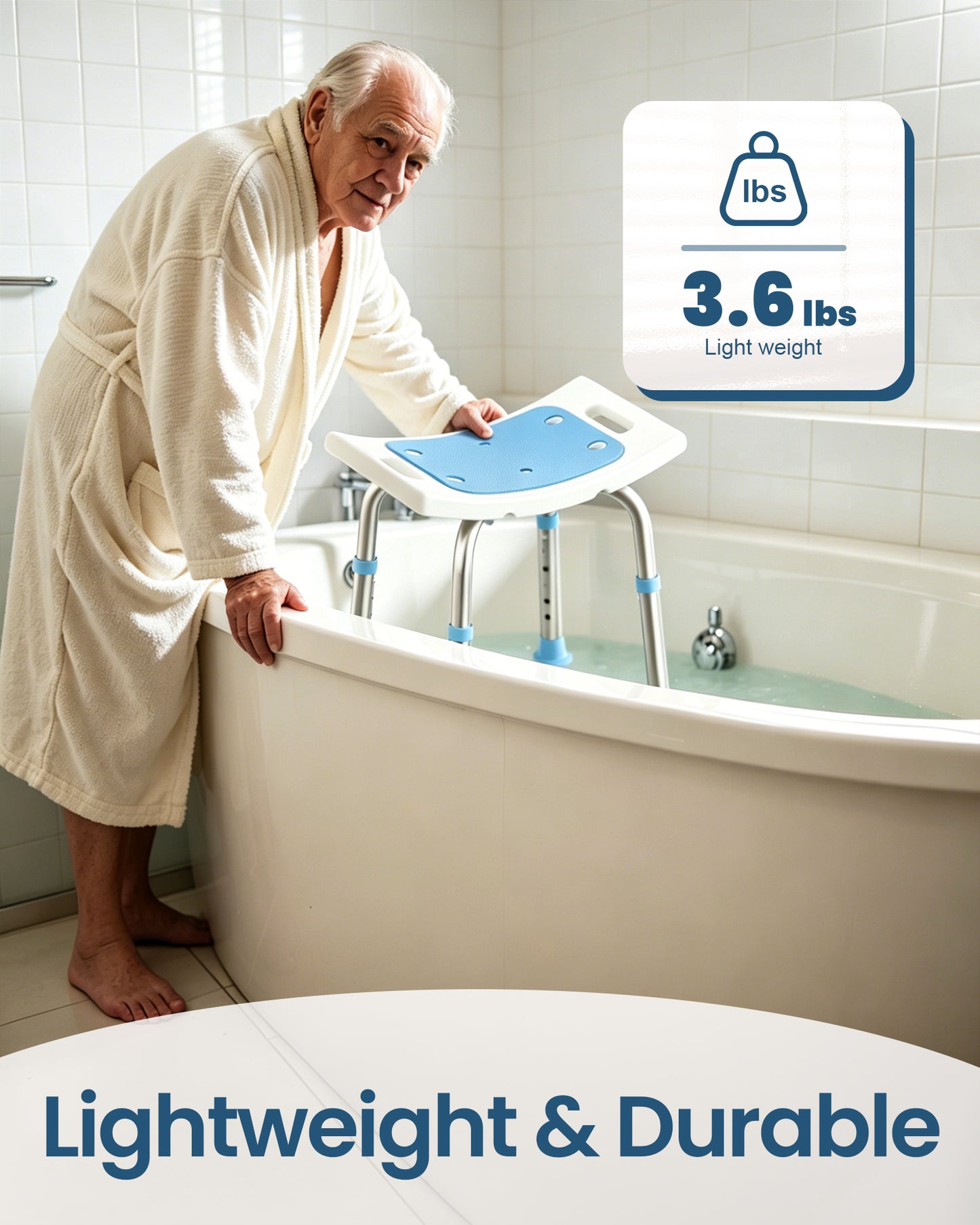 HOMLAND 400 lbs Shower Chair for Seniors, Heavy Duty Capacity Bathroom Bench with Suction Cup Feet, Height Adjustable Bath Stool for Inside Tub - Blue