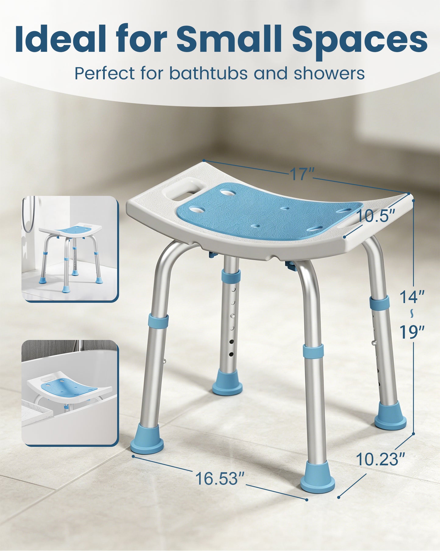 HOMLAND 400 lbs Shower Chair for Seniors, Heavy Duty Capacity Bathroom Bench with Suction Cup Feet, Height Adjustable Bath Stool for Inside Tub - Blue
