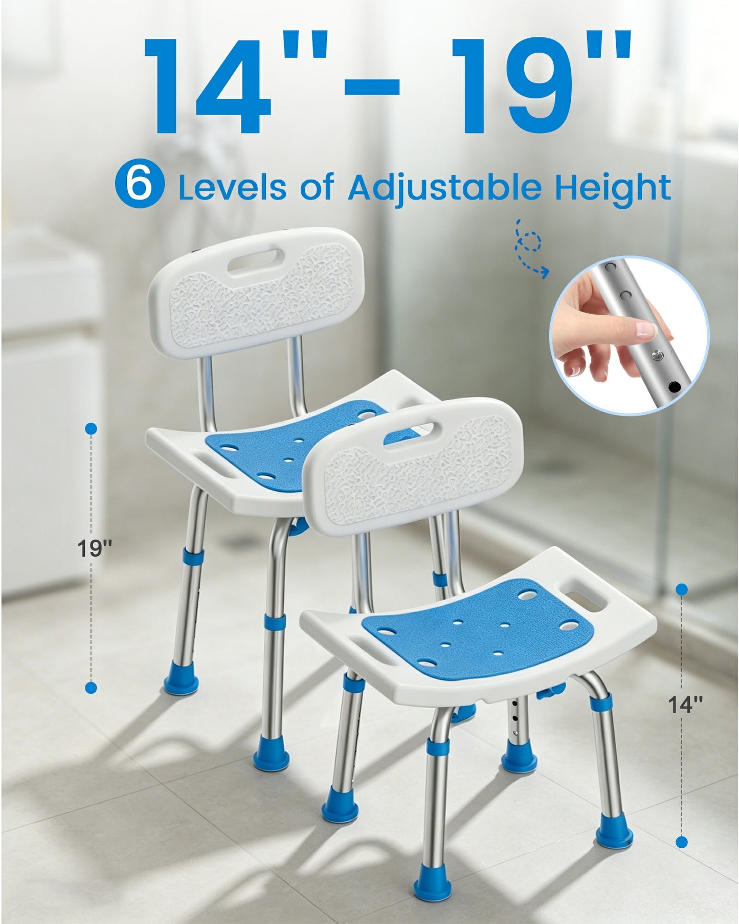HOMLAND 2-in-1 Shower Chair with Removable Backrest, 400 lbs Capacity Heavy Duty Bath Seat, Height Adjustable Medical Bath Stool for Seniors and Disabled