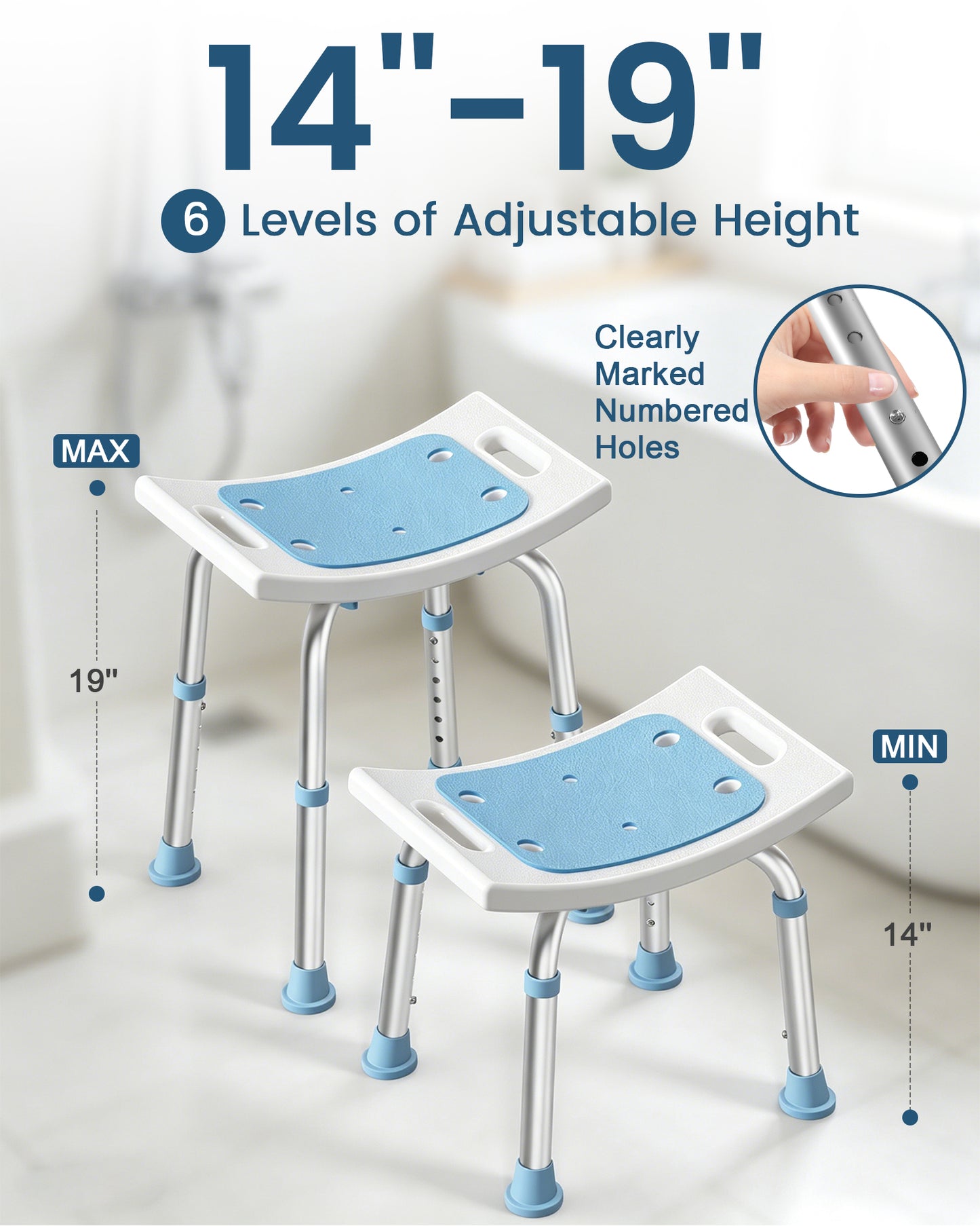 HOMLAND 400 lbs Shower Chair for Seniors, Heavy Duty Capacity Bathroom Bench with Suction Cup Feet, Height Adjustable Bath Stool for Inside Tub - Blue