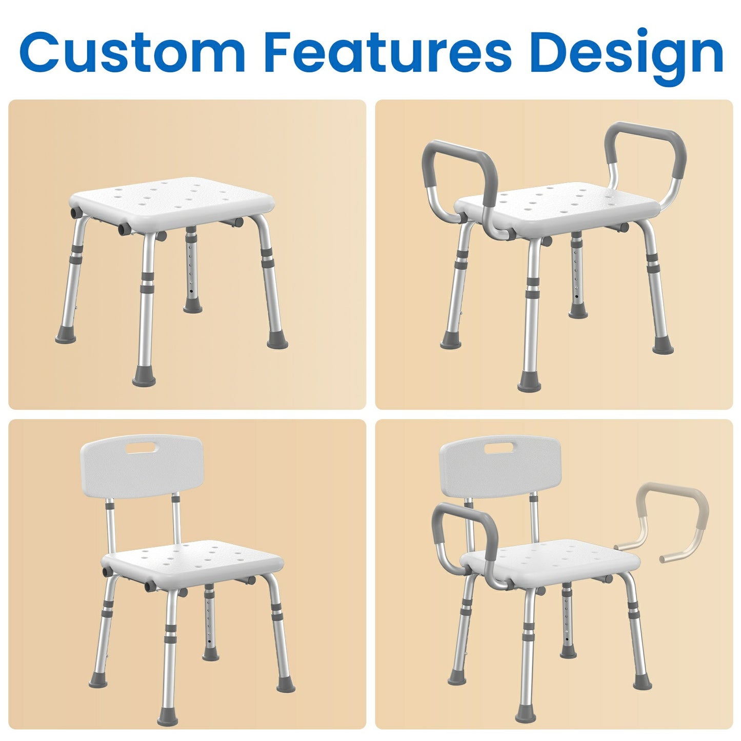 HOMLAND 500 lbs Heavy Duty Shower Chair with Arms and Backrest, 3-in-1 Customizable Bath Seat, Height Adjustable Medical Safety Bench for Seniors & Disabled - White