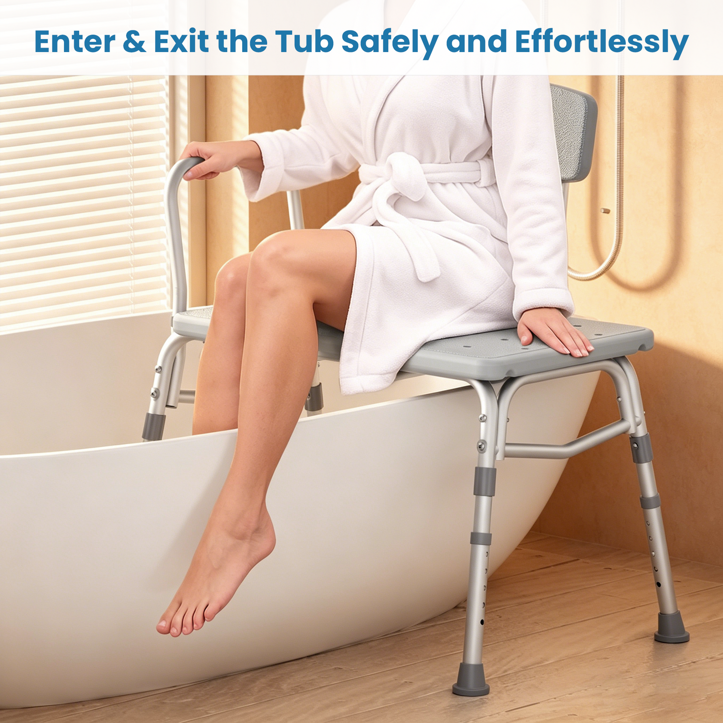 HOMLAND 400 lbs Heavy Duty Tub Transfer Bench, Adjustable Height Shower Chair with Reversible Backrest, Non-Slip Bath Seat for Seniors & Disabled